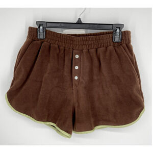 DONNI. NEW Polar Fleece Shorts Sz XS Brown Green Stretch Pockets Elastic Waist